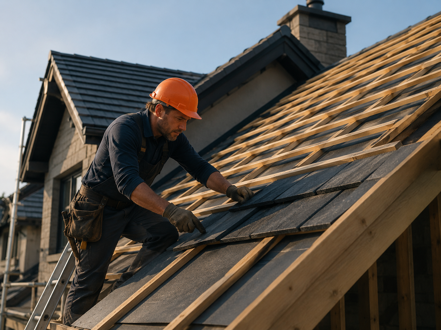 Roofer inspecting and repairing a leak on a Geelong residential roof