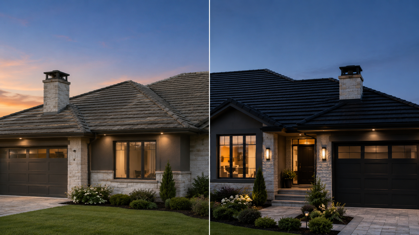 Before-and-after of a restored terracotta tile roof in Geelong